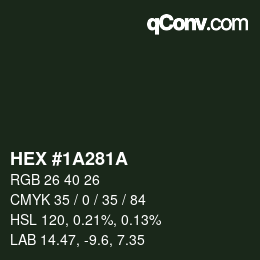 Farbcode: HEX #1A281A | qconv.com
