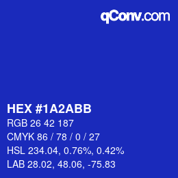 Color code: HEX #1A2ABB | qconv.com