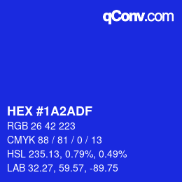 Color code: HEX #1A2ADF | qconv.com