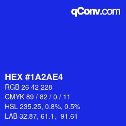 Color code: HEX #1A2AE4 | qconv.com