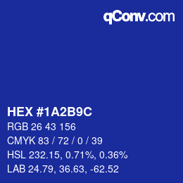 Color code: HEX #1A2B9C | qconv.com