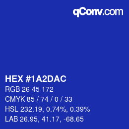 Color code: HEX #1A2DAC | qconv.com