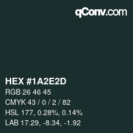颜色代码: HEX #1A2E2D | qconv.com
