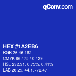 Code couleur: HEX #1A2EB6 | qconv.com