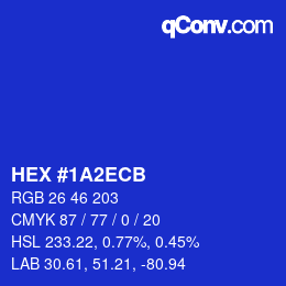 颜色代码: HEX #1A2ECB | qconv.com