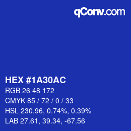 Color code: HEX #1A30AC | qconv.com