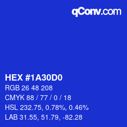 颜色代码: HEX #1A30D0 | qconv.com
