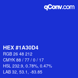 カラーコード: HEX #1A30D4 | qconv.com