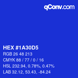 カラーコード: HEX #1A30D5 | qconv.com