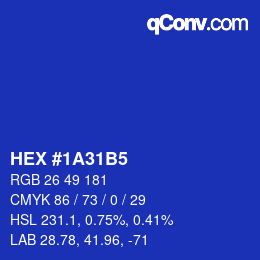 Color code: HEX #1A31B5 | qconv.com
