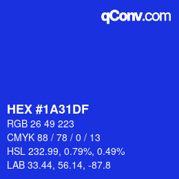 Color code: HEX #1A31DF | qconv.com