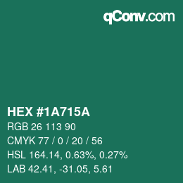 颜色代码: HEX #1A715A | qconv.com