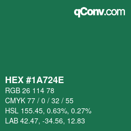 颜色代码: HEX #1A724E | qconv.com