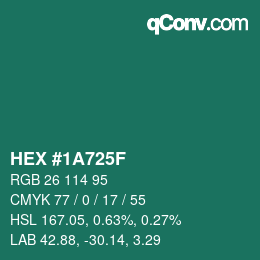 カラーコード: HEX #1A725F | qconv.com