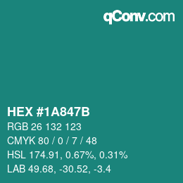 Color code: HEX #1A847B | qconv.com
