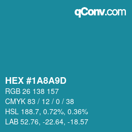 Color code: HEX #1A8A9D | qconv.com