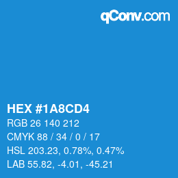 カラーコード: HEX #1A8CD4 | qconv.com