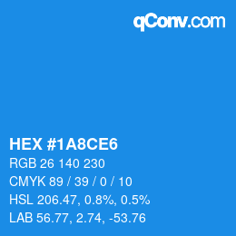 颜色代码: HEX #1A8CE6 | qconv.com