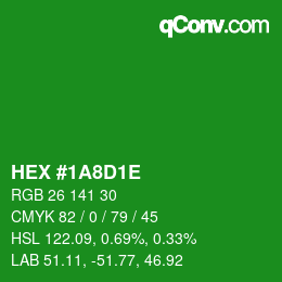 Color code: HEX #1A8D1E | qconv.com