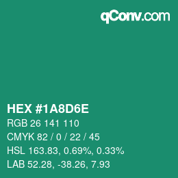 Color code: HEX #1A8D6E | qconv.com