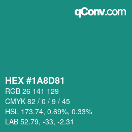 Color code: HEX #1A8D81 | qconv.com