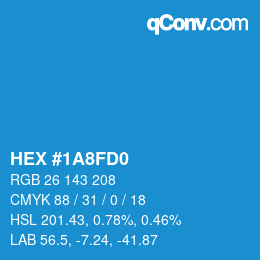 カラーコード: HEX #1A8FD0 | qconv.com