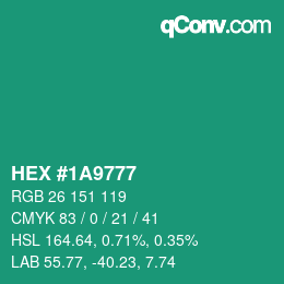カラーコード: HEX #1A9777 | qconv.com