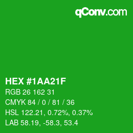 颜色代码: HEX #1AA21F | qconv.com