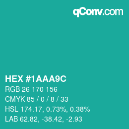 Color code: HEX #1AAA9C | qconv.com