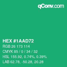 Code couleur: HEX #1AAD72 | qconv.com