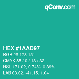 Code couleur: HEX #1AAD97 | qconv.com