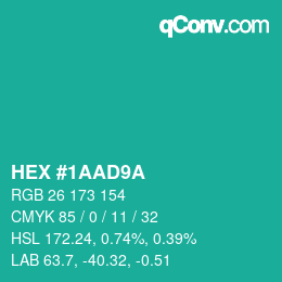 颜色代码: HEX #1AAD9A | qconv.com