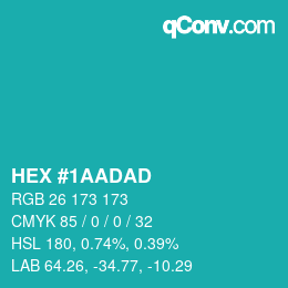 Código de color: HEX #1AADAD | qconv.com