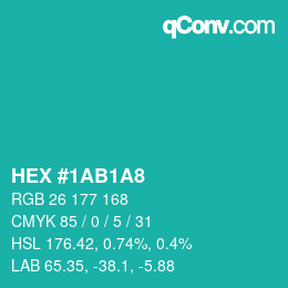 Color code: HEX #1AB1A8 | qconv.com