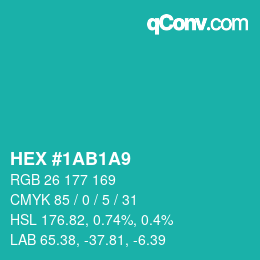 Farbcode: HEX #1AB1A9 | qconv.com