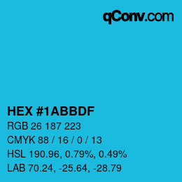 Farbcode: HEX #1ABBDF | qconv.com