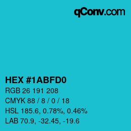 Color code: HEX #1ABFD0 | qconv.com