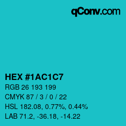 颜色代码: HEX #1AC1C7 | qconv.com