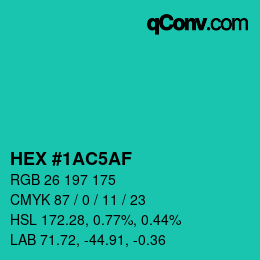 Color code: HEX #1AC5AF | qconv.com