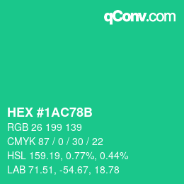 颜色代码: HEX #1AC78B | qconv.com