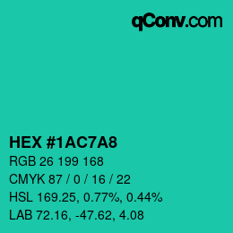 颜色代码: HEX #1AC7A8 | qconv.com