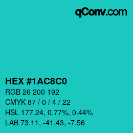 Color code: HEX #1AC8C0 | qconv.com