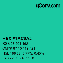 Color code: HEX #1AC9A2 | qconv.com