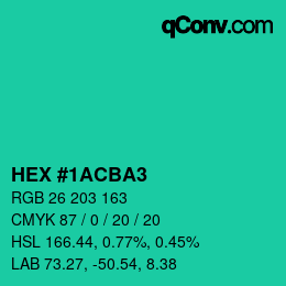 カラーコード: HEX #1ACBA3 | qconv.com
