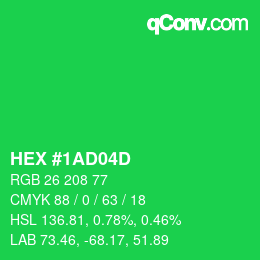 カラーコード: HEX #1AD04D | qconv.com