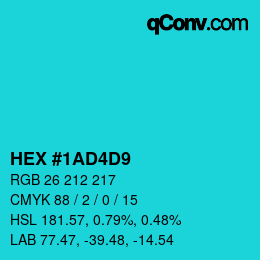 颜色代码: HEX #1AD4D9 | qconv.com