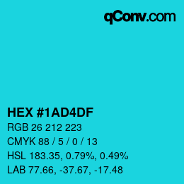 颜色代码: HEX #1AD4DF | qconv.com
