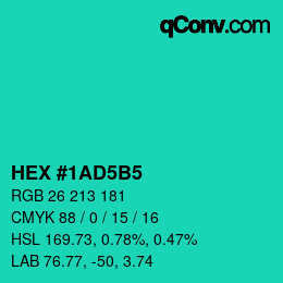 カラーコード: HEX #1AD5B5 | qconv.com