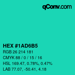 颜色代码: HEX #1AD6B5 | qconv.com