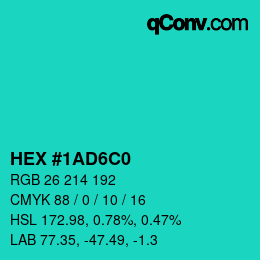 カラーコード: HEX #1AD6C0 | qconv.com
